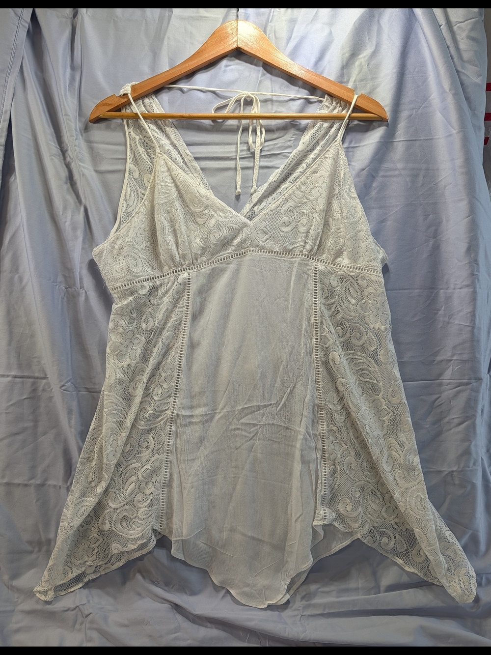 Linea Donatella White Lace Panel V-Neck Sleeveless Adjustable Strap Tank Top XL